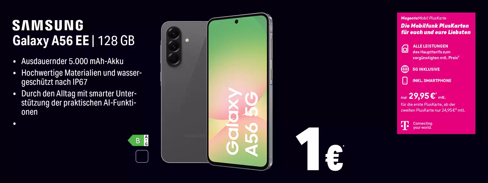 Samsung Galaxy A56 EE 128 GB Smartphone Angebot mit 5000 mAh Akku, IP67